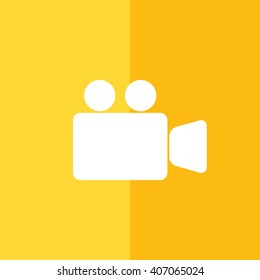 White camera icon vector illustration. Yellow background