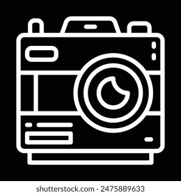 White Camera Line Art on Black Background