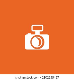 White camera on orange background, logo, vector icon