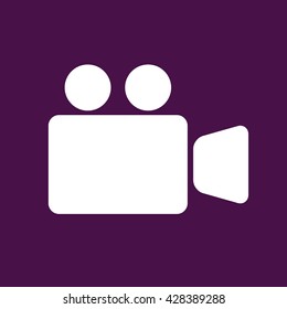 White camera vector icon illustration. Purple background