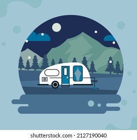 white camper at night scene