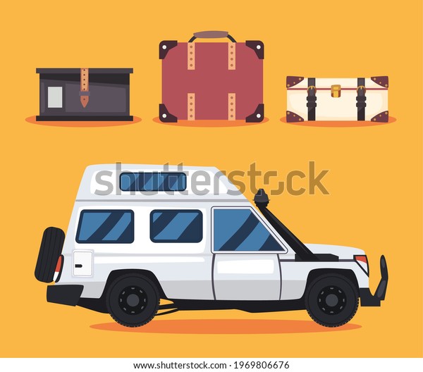 white camper trailer with\
bags set