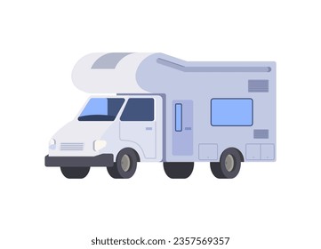 Weißer Wohnwagen. Mobiles Autokabinenhaus mit Tür, Fenster. Wohnmobil für Straßenreisen, Reise, Abenteuer. Vektorgrafik einzeln auf Weiß. Outdoor Sommer aktive RV Freizeit