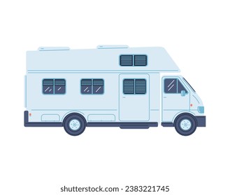 Weißer Wohnwagen. Mobile Auto-Kabine Haus Bus mit Tür, Fenster. Wohnmobil für den Straßenverkehr. Outdoorsommer aktive RV-Freizeitvektorgrafik
