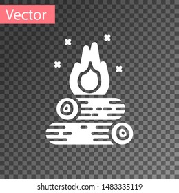 White Campfire icon isolated on transparent background. Burning bonfire with wood.  Vector Illustration