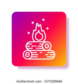 White Campfire icon isolated on white background. Burning bonfire with wood. Square color button. Vector Illustration