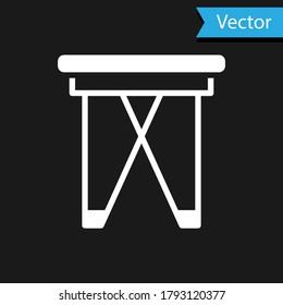 White Camping portable folding chair icon isolated on black background. Rest and relax equipment. Fishing seat. Vector