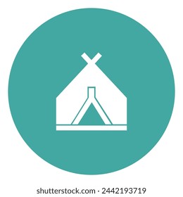 The white camping site icon inside a circle, vector image.