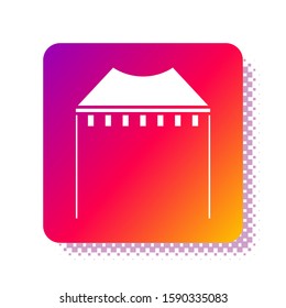 White Camping tent icon isolated on white background. Carnival camping tent. Amusement park. Square color button. Vector Illustration