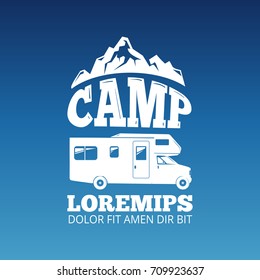 White camping travel label vector design. Adventure design banner illustration