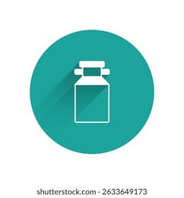 White Can container for milk icon isolated with long shadow. Green circle button. Vector