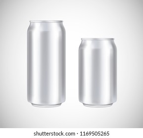 White can front view. Can vector visual 330 and 500 ml. For beer, lager, alcohol, soft drinks, soda advertising.