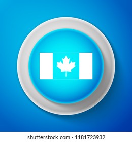 White Canada flag icon isolated on blue background. Circle blue button with white line. Vector Illustration