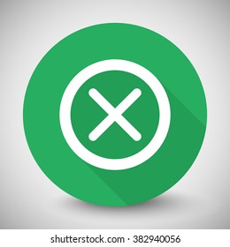 White Cancel icon with long shadow on green circle