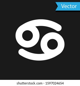 White Cancer zodiac sign icon isolated on black background. Astrological horoscope collection.  Vector Illustration