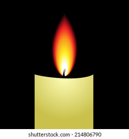 White Candle Burning on Dark Black Background Vector