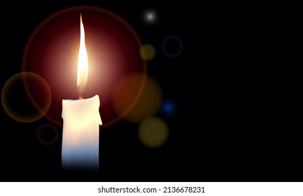 Una vela blanca con un fondo negro oscuro sobre el halo brillante para meditación