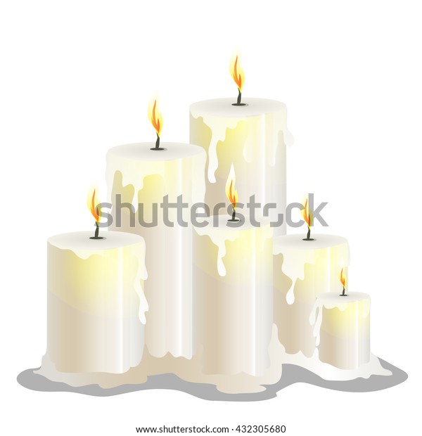 White Candles Burn Melt Vector Illustration Stock Vector (Royalty Free) 432305680