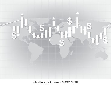 White candlestick chart showing trend vector background