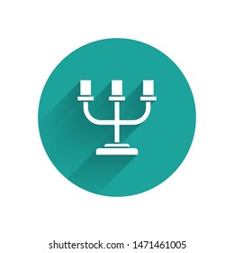 White Candlestick icon isolated with long shadow. Green circle button. Vector Illustration