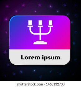 White Candlestick icon isolated on black background. Rectangle color button. Vector Illustration