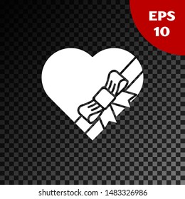 White Candy in heart shaped box and bow icon isolated on transparent dark background. Valentines Day.  Vector Illustration