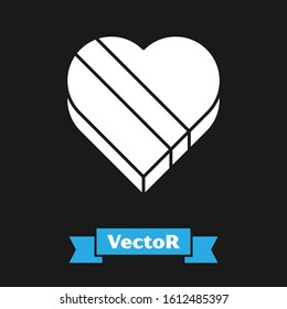 White Candy in heart shaped box icon isolated on black background. Valentines Day.  Vector Illustration