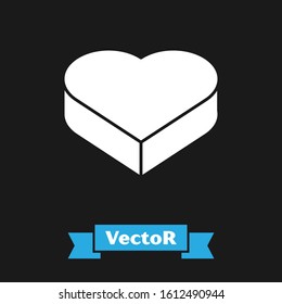 White Candy in heart shaped box and bow icon isolated on black background. Valentines Day.  Vector Illustration