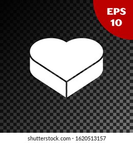 White Candy in heart shaped box and bow icon isolated on transparent dark background. Valentines Day.  Vector Illustration