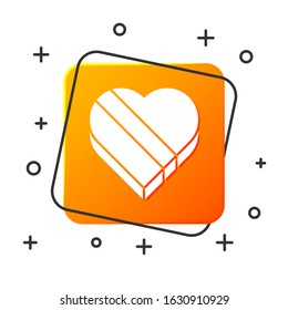 White Candy in heart shaped box icon isolated on white background. Valentines Day. Orange square button. Vector Illustration