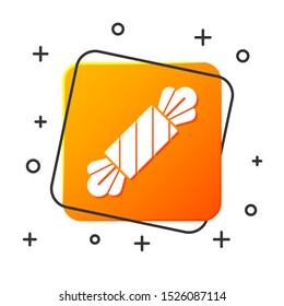 White Candy icon isolated on white background. Happy Halloween party. Orange square button. Vector Illustration
