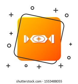 White Candy icon isolated on white background. Merry Christmas and Happy New Year. Orange square button. Vector Illustration