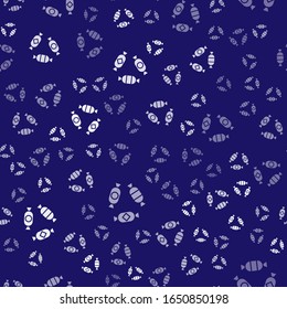White Candy icon isolated seamless pattern on blue background.  Vector Illustration