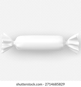 Caramelo blanco, Plantilla de envoltura en blanco realista, producto de confitería. Para maquetas de productos, diseño, publicidad, Sitios web y menús. Ilustración vectorial. Fondo transparente aislado.