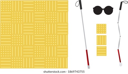 White cane blind glasses yellow blind roads vector