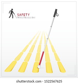 White cane and international day concept safety banner: help take care of the blind by paving the way, helping the blind to visually indicate the guiding indicators.Vector illustration