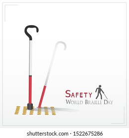 White cane and international day concept safety banner: help take care of the blind by paving the way, helping the blind to visually indicate the guiding indicators.Vector illustration