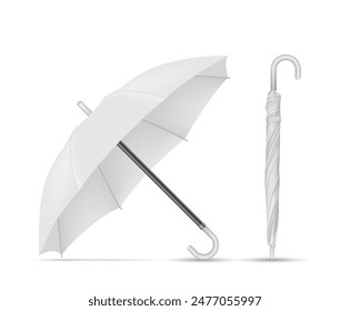 A white cane umbrella is opened and assembled on a white background. Vector illustration