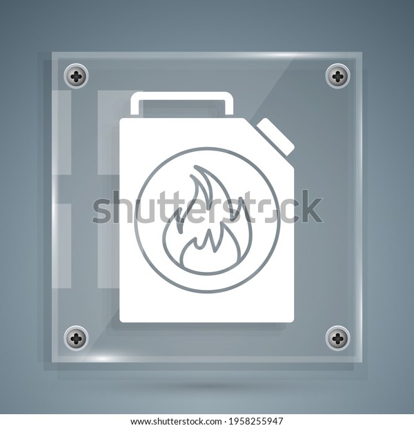 White Canister for\
flammable liquids icon isolated on grey background. Oil or biofuel,\
explosive chemicals, dangerous substances. Square glass panels.\
Vector Illustration