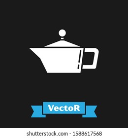 White Canister for motor machine oil icon isolated on black background. Oil gallon. Oil change service and repair.  Vector Illustration