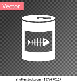 White Canned food for cat icon isolated on transparent background. Fish skeleton sign. Food for animals. Pet dog food can. Vector Illustration