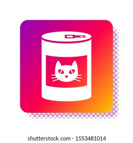 White Canned food for cat icon isolated on white background. Food for animals. Pet dog food can. Square color button. Vector Illustration