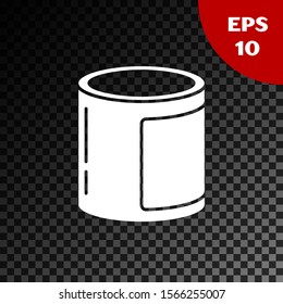 White Canned food icon isolated on transparent dark background. Food for animals. Pet food can.  Vector Illustration
