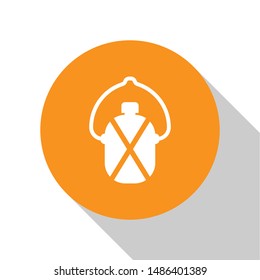 White Canteen water bottle icon isolated on white background. Tourist flask icon. Jar of water use in the campaign. Orange circle button. Vector Illustration