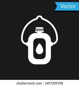 White Canteen water bottle icon isolated on black background. Tourist flask icon. Jar of water use in the campaign.  Vector Illustration