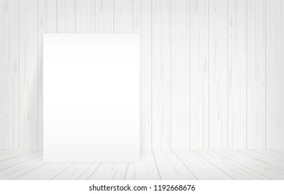 White canvas frame in room space background. Vector illustration.