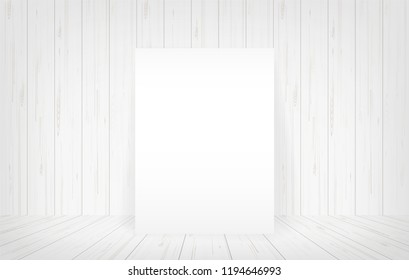 White canvas frame in room space background. Vector illustration.