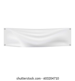 White Canvas Horizontal Banner Mockup. Realistic Illustration Of White Canvas Horizontal Banner Vector Mockup For Any Web Design