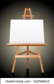 A white canvas on an easel.