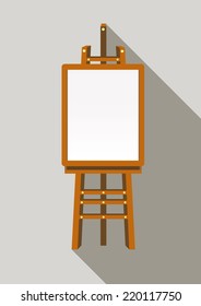 A white canvas on an easel.
